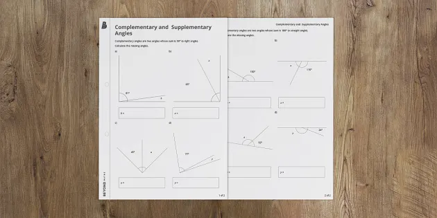 supplementary and complementary angles worksheet