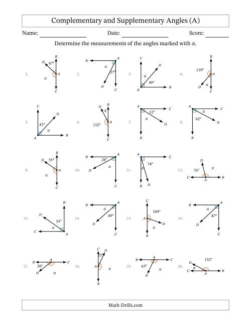 Complementary and Supplementary Angle Relationships with Rotated ...