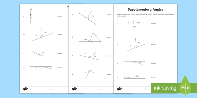 Supplementary Angles Activity - Supplementary Worksheet