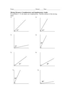 Complimentary and Supplementary Angles Worksheet for 10th Grade ...