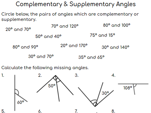 Complementary &  Supplementary Angles  