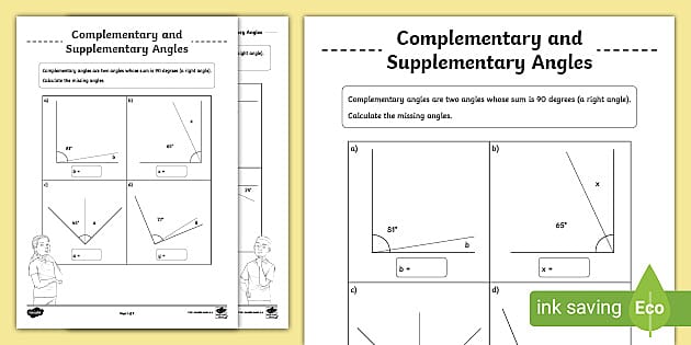 supplementary angles worksheet to print