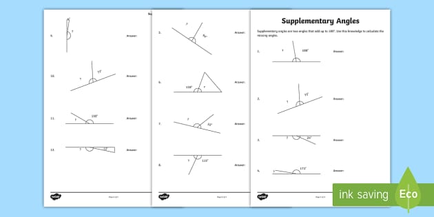 Supplementary Angles Worksheet (teacher made) - Twinkl