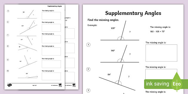 supplementary angles worksheet