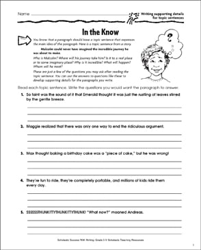 In the Know (Writing Supporting Details for Topic Sentences ...