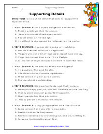 Supporting Details Worksheets