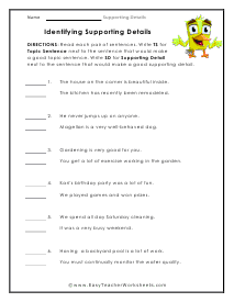 Supporting Details Worksheets