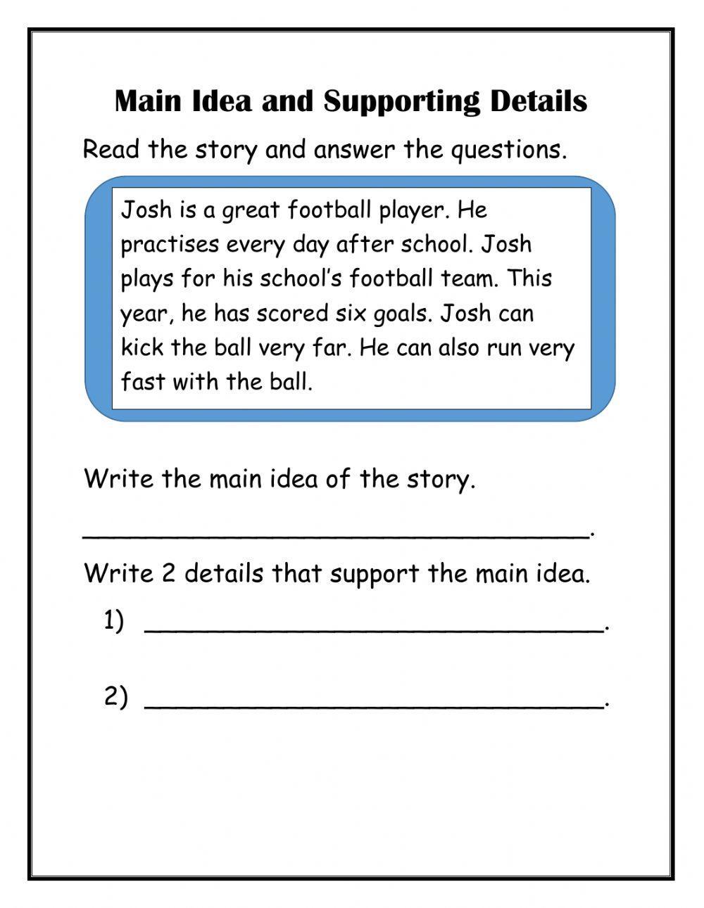 Main Idea with supporting details worksheet  