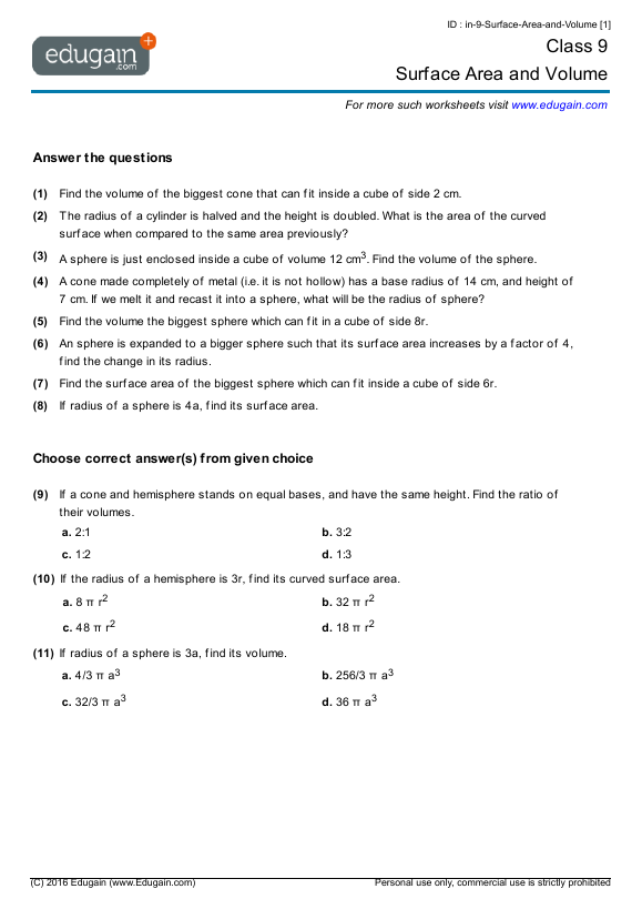 surface area and volume of a cylinder worksheet