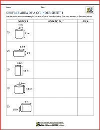 surface area and volume of a cylinder worksheet