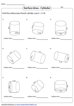 surface area and volume of cylinders worksheet