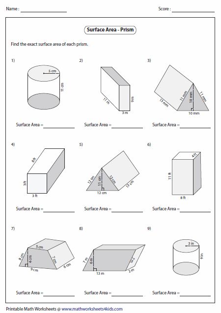Surface Area Worksheet Surface Area Of Prisms Level | Area ...