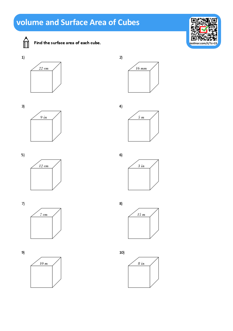 volume and Surface Area of Cubes worksheets