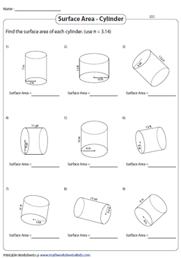 surface area cylinder worksheet