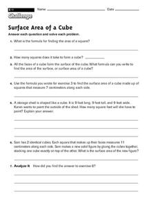 Surface area of a cube Worksheet for 5th - 8th Grade | Lesson Planet