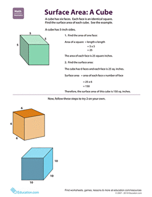 surface area of a cube worksheet