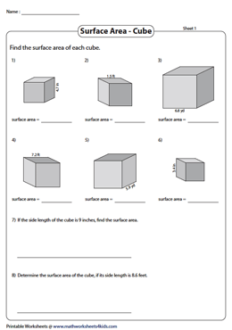 surface area of a cube worksheet