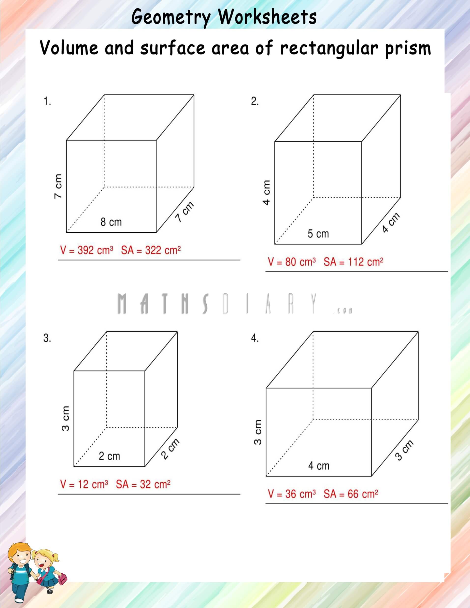 surface area of a prism worksheet