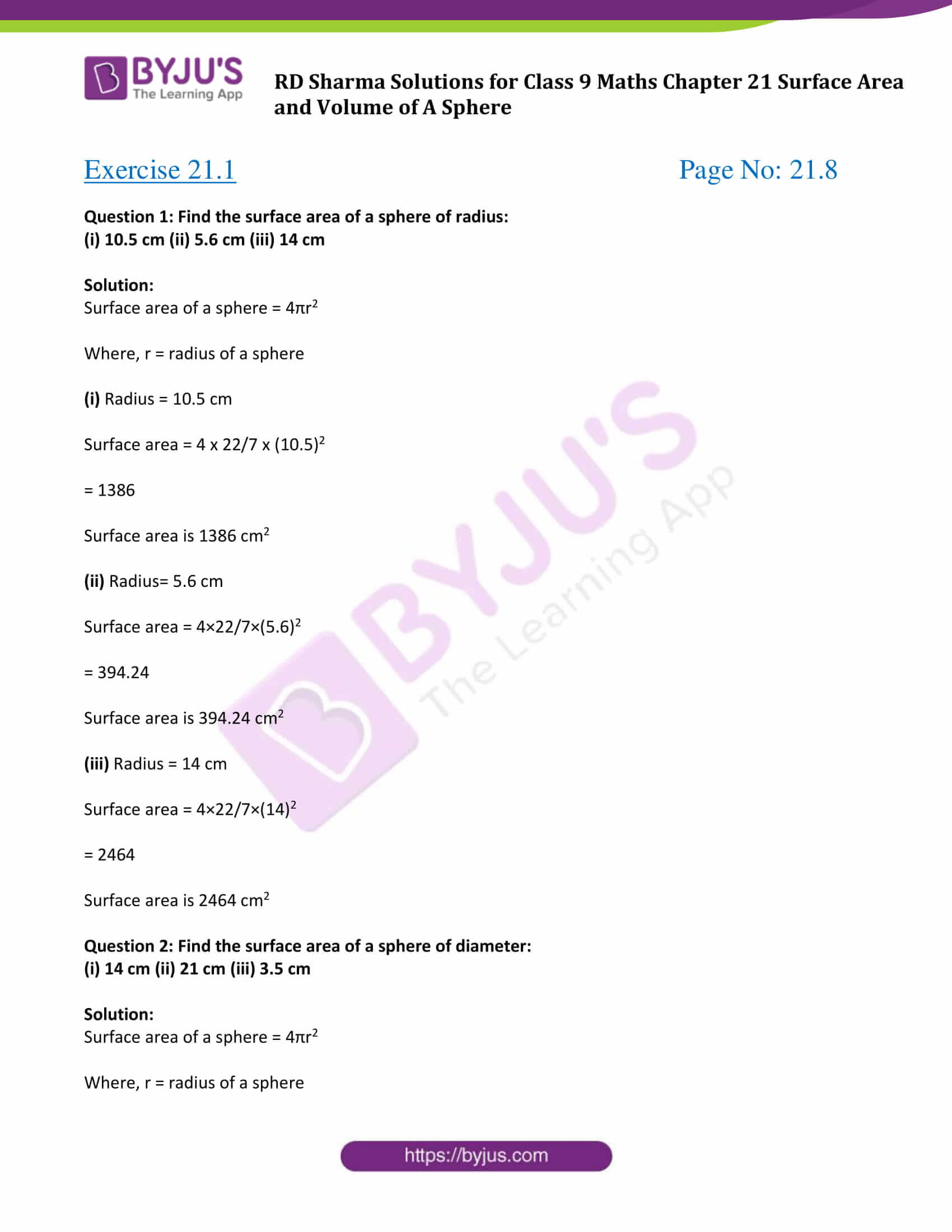 RD Sharma Class 9 Solutions Updated for 2023-24 Chapter 21 Surface ...