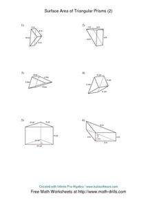 surface area of a triangular prism worksheet