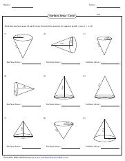surface area of cone worksheet