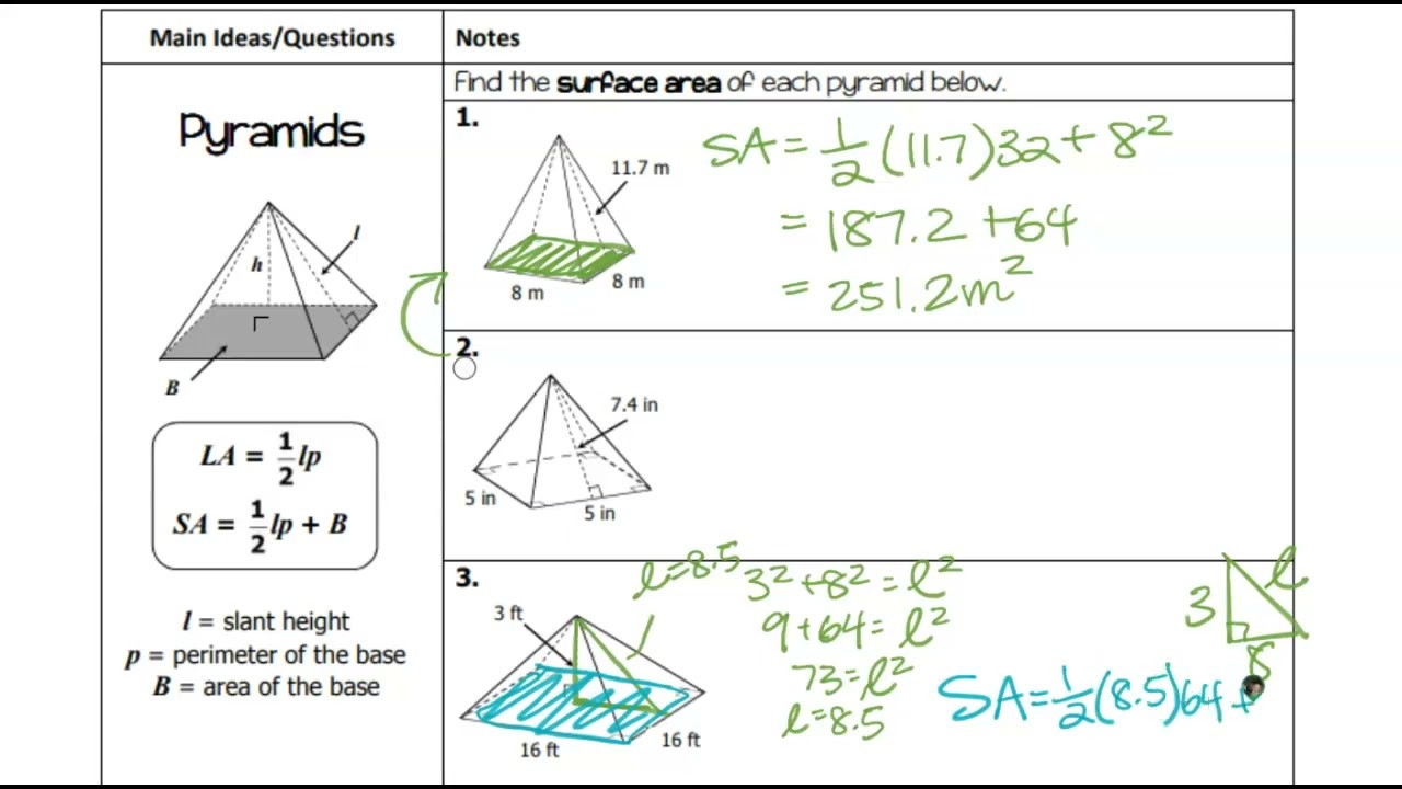 05 surface area of right pyramids and cones.notebook Worksheets Library
