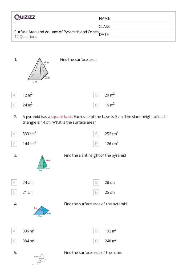 Geometry Volume and Surface Area Volume of Pyramids Cones and