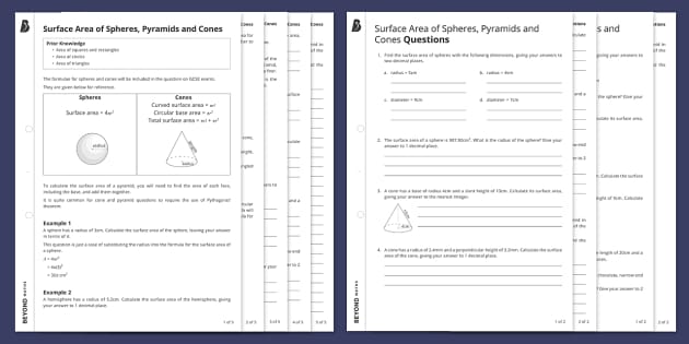 surface area of cones and pyramids worksheet