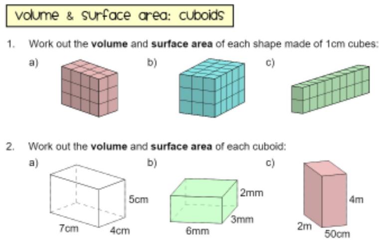 surface area of cube worksheet