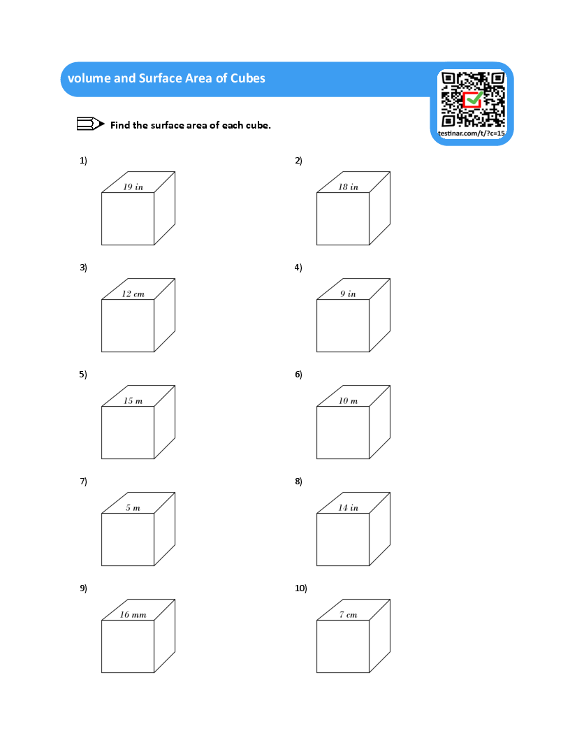 volume and Surface Area of Cubes worksheets