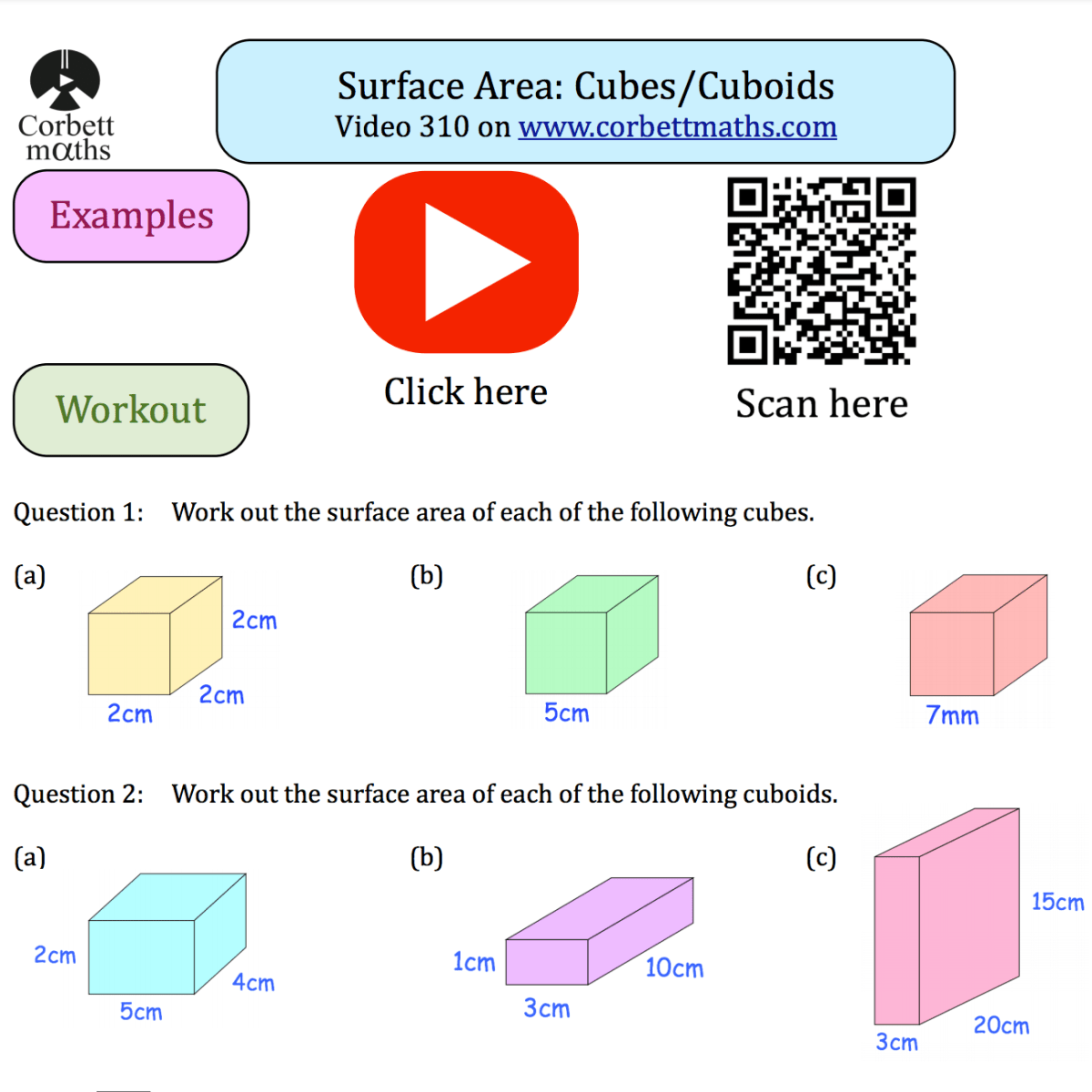 Free surface area of cubes worksheet, Download Free surface area of ...