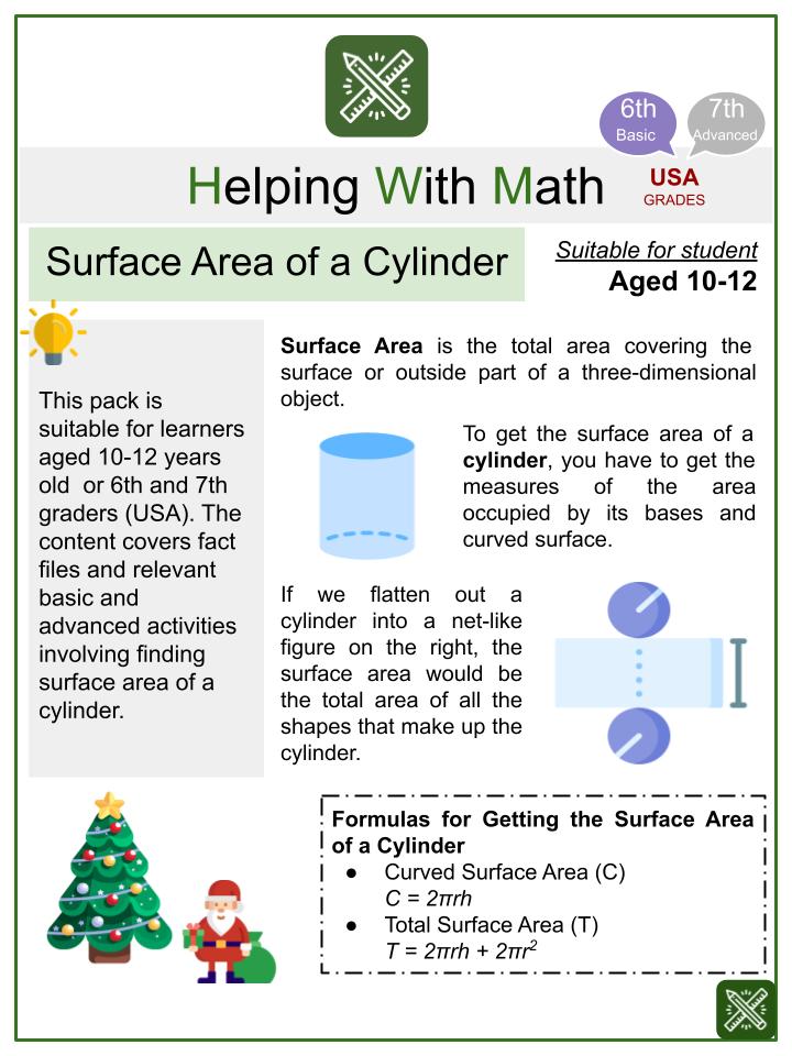 Surface Area of a Cylinder Christmas Themed Math Worksheets