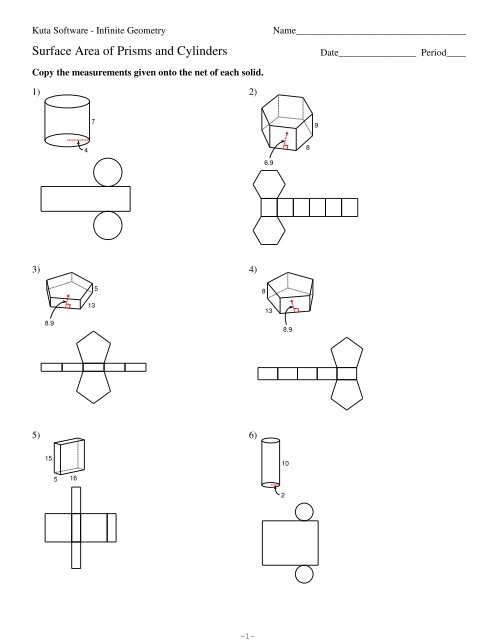 surface area of cylinders and prisms worksheet