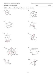 Surface Area of Solids Worksheet for 10th Grade | Lesson Planet
