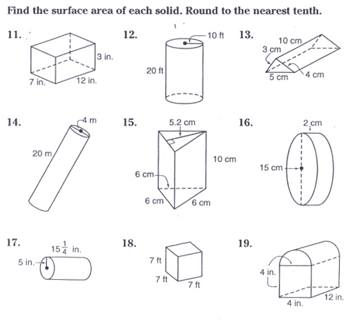 surface area of prism and cylinder worksheet