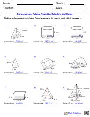 Surface Area and Volume WS 4 - ANSWERS.pdf - Name : Score ...