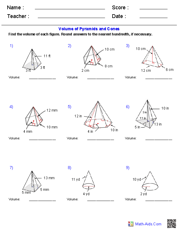 surface area of prisms and pyramids worksheet