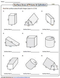 surface area of prisms worksheet pdf