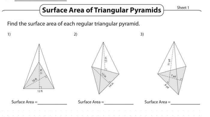 Solved Sheet1 Surface Area of Triangular Pyramids Find the | Chegg.com
