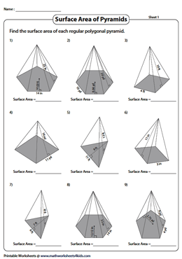 surface area of pyramids worksheet