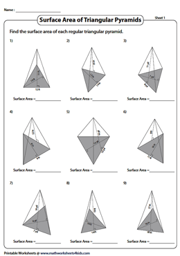 surface area of pyramids worksheet