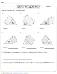 surface area of rectangular and triangular prisms worksheet