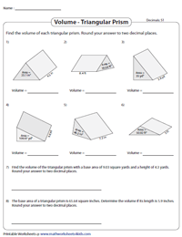 Volume of a Triangular Prism Worksheets