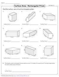 surface area of rectangular prism worksheet