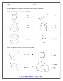 surface area of spheres worksheet