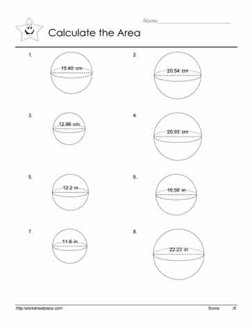 surface area of spheres worksheet