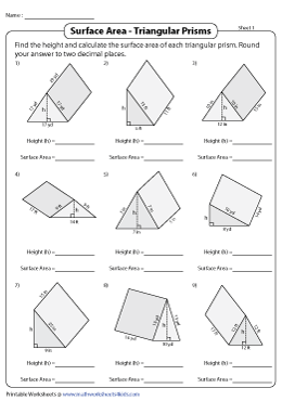 surface area of triangular prism worksheet