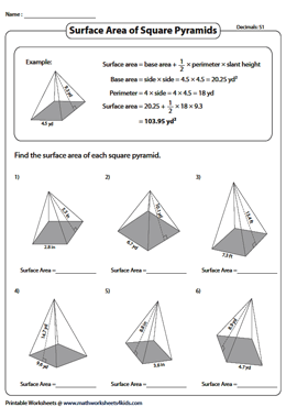 surface area of triangular pyramid worksheet