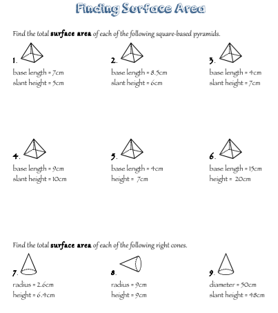 FREE Surface Area Worksheets