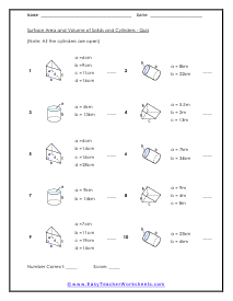 Surface Area Worksheets